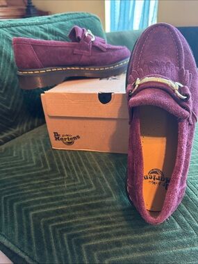 Dr. Martens Plum Suede Loafers with Gold Hardware